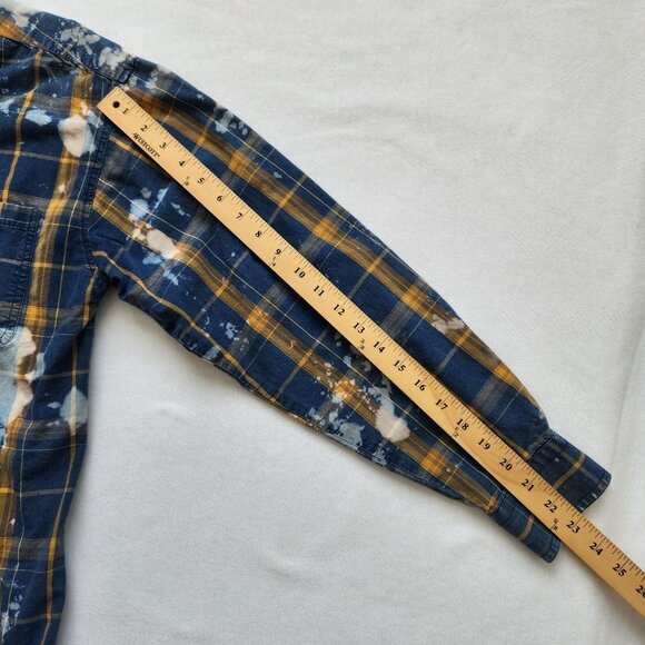 Upcycled Bleached Yellow Blue Plaid Button-Up Shirt Gypsy Soul Hippie Boho Cute - Picture 9 of 9